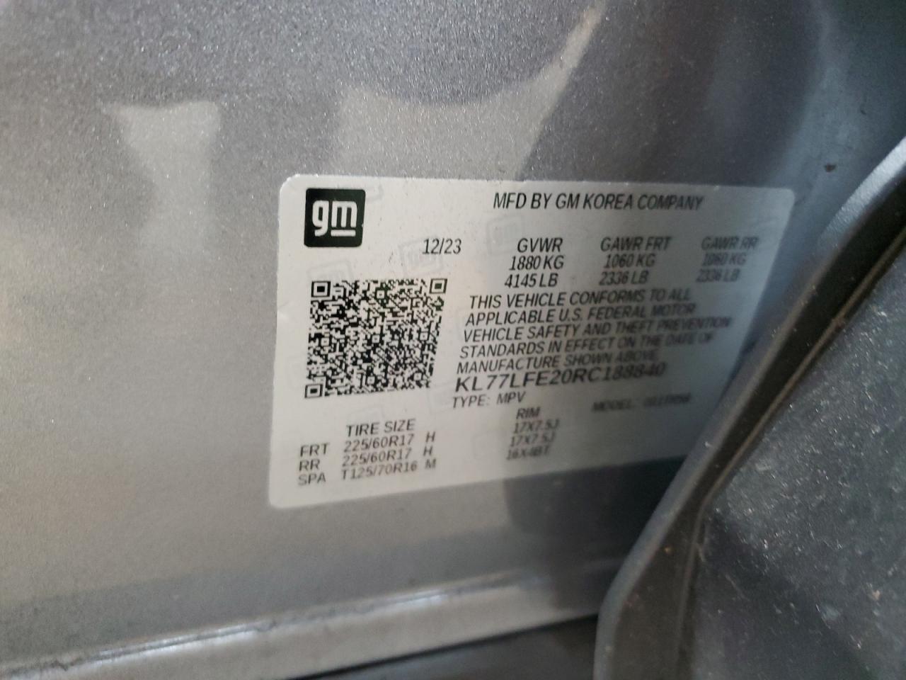 2024 Chevrolet Trax Ls VIN: KL77LFE20RC188840 Lot: 82599275