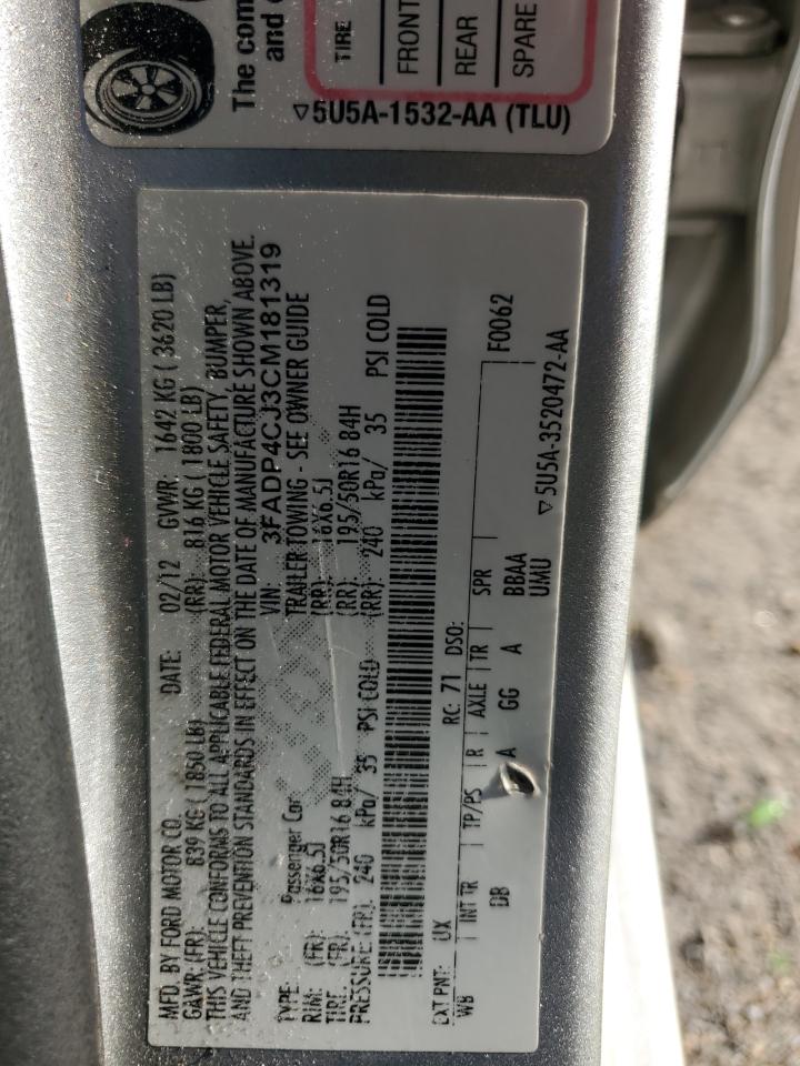 2012 Ford Fiesta Sel VIN: 3FADP4CJ3CM181319 Lot: 85383385