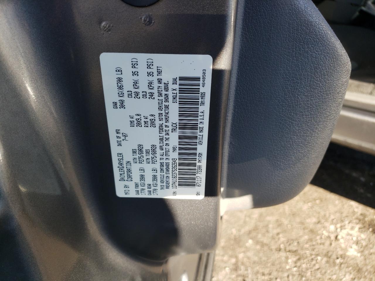 2007 Dodge Ram 1500 St VIN: 1D7HU18237S262649 Lot: 86728165