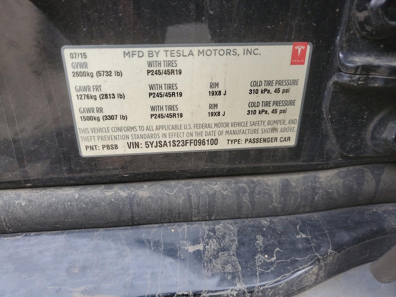 2015 Tesla Model S 70D VIN: 5YJSA1S23FF096100 Lot: 90326875