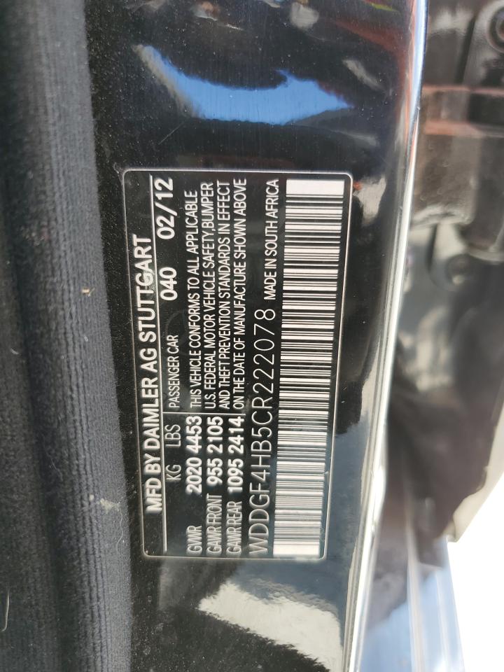 2012 Mercedes-Benz C 250 VIN: WDDGF4HB5CR222078 Lot: 82724735