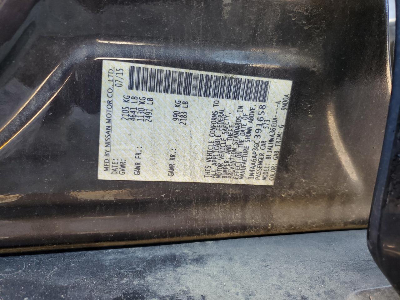 2016 Nissan Maxima 3.5S VIN: 1N4AA6AP3GC391658 Lot: 84650775