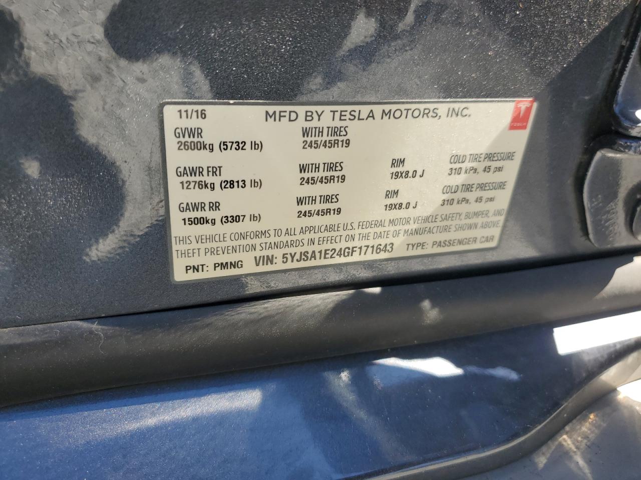 2016 Tesla Model S VIN: 5YJSA1E24GF171643 Lot: 83820285