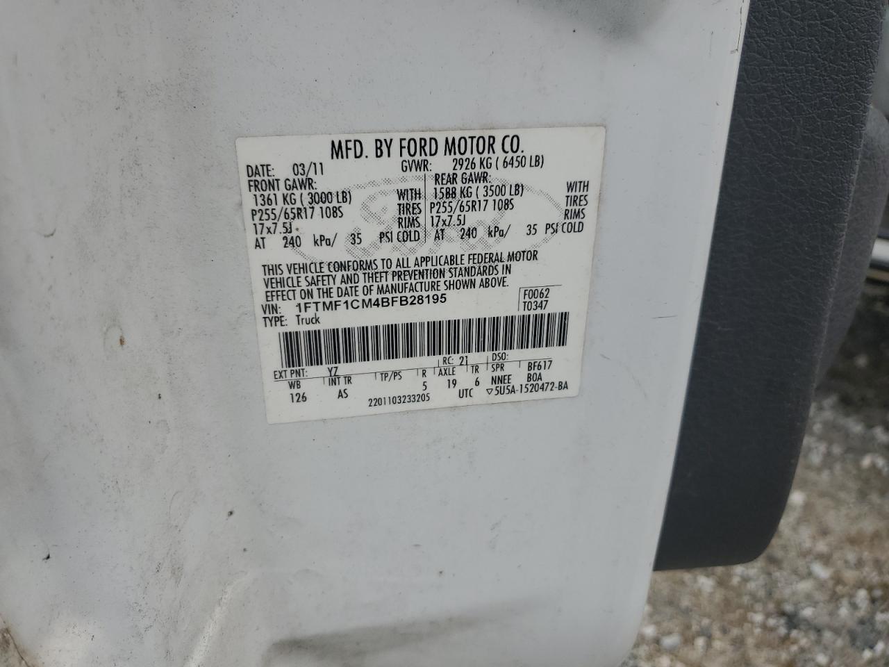 2011 Ford F150 VIN: 1FTMF1CM4BFB28195 Lot: 85182595