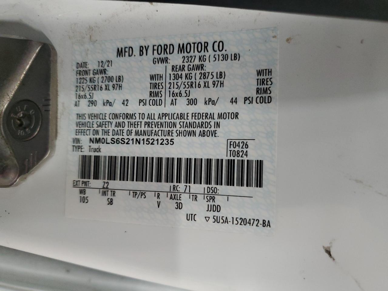 2022 Ford Transit Connect Xl VIN: NM0LS6S21N1521235 Lot: 85842985