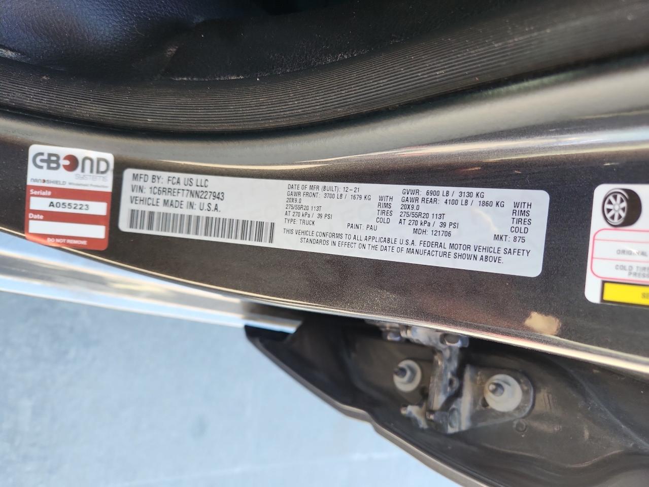 2022 Ram 1500 Big Horn/Lone Star VIN: 1C6RREFT7NN227943 Lot: 87234065