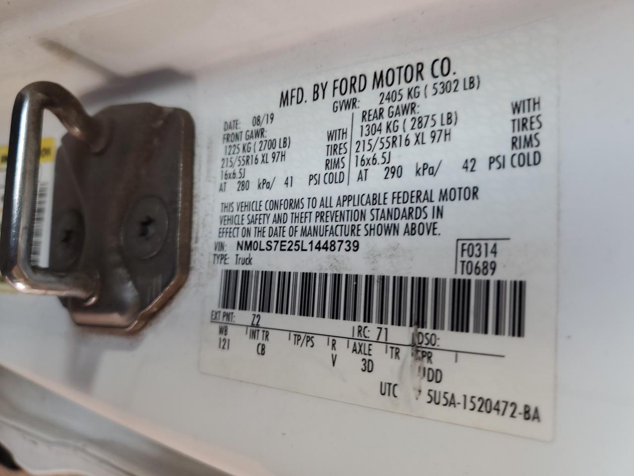 2020 Ford Transit Connect Xl VIN: NM0LS7E25L1448739 Lot: 85877375