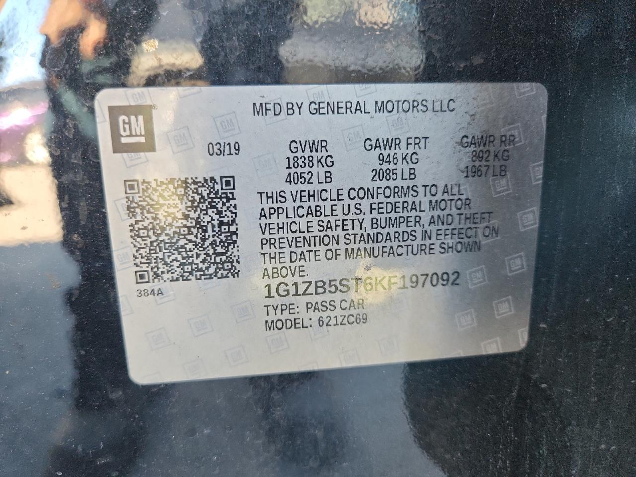 2019 Chevrolet Malibu Ls VIN: 1G1ZB5ST6KF197092 Lot: 87202405