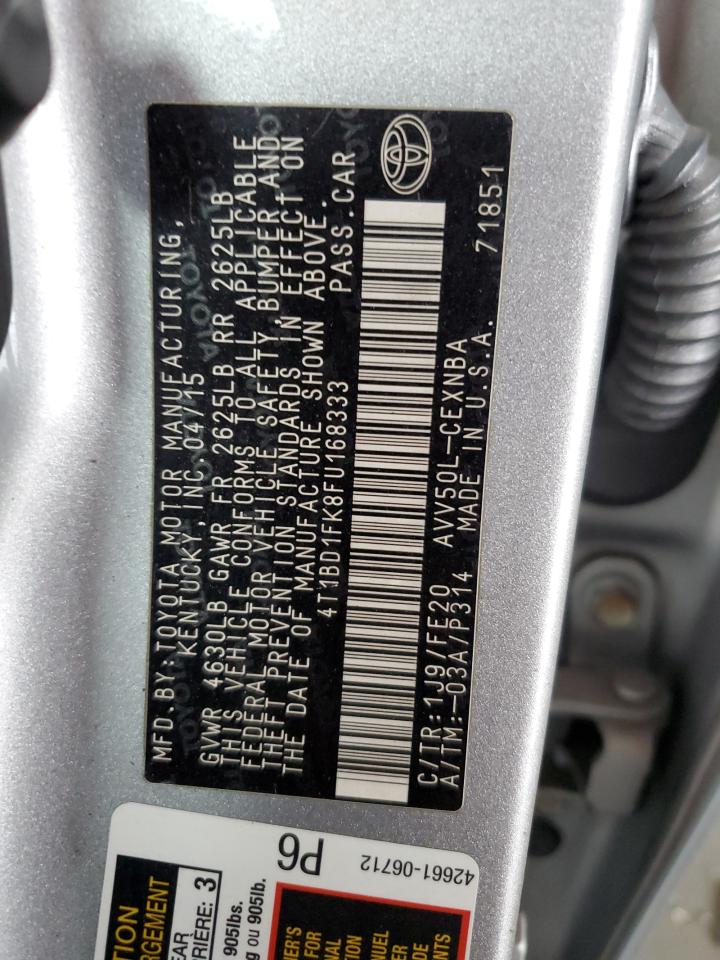 2015 Toyota Camry Hybrid VIN: 4T1BD1FK8FU168333 Lot: 84587885