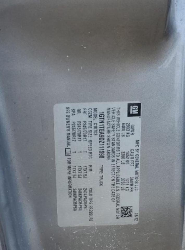 2013 GMC Sierra C1500 VIN: 1GTN1TEA9DZ111590 Lot: 82759545