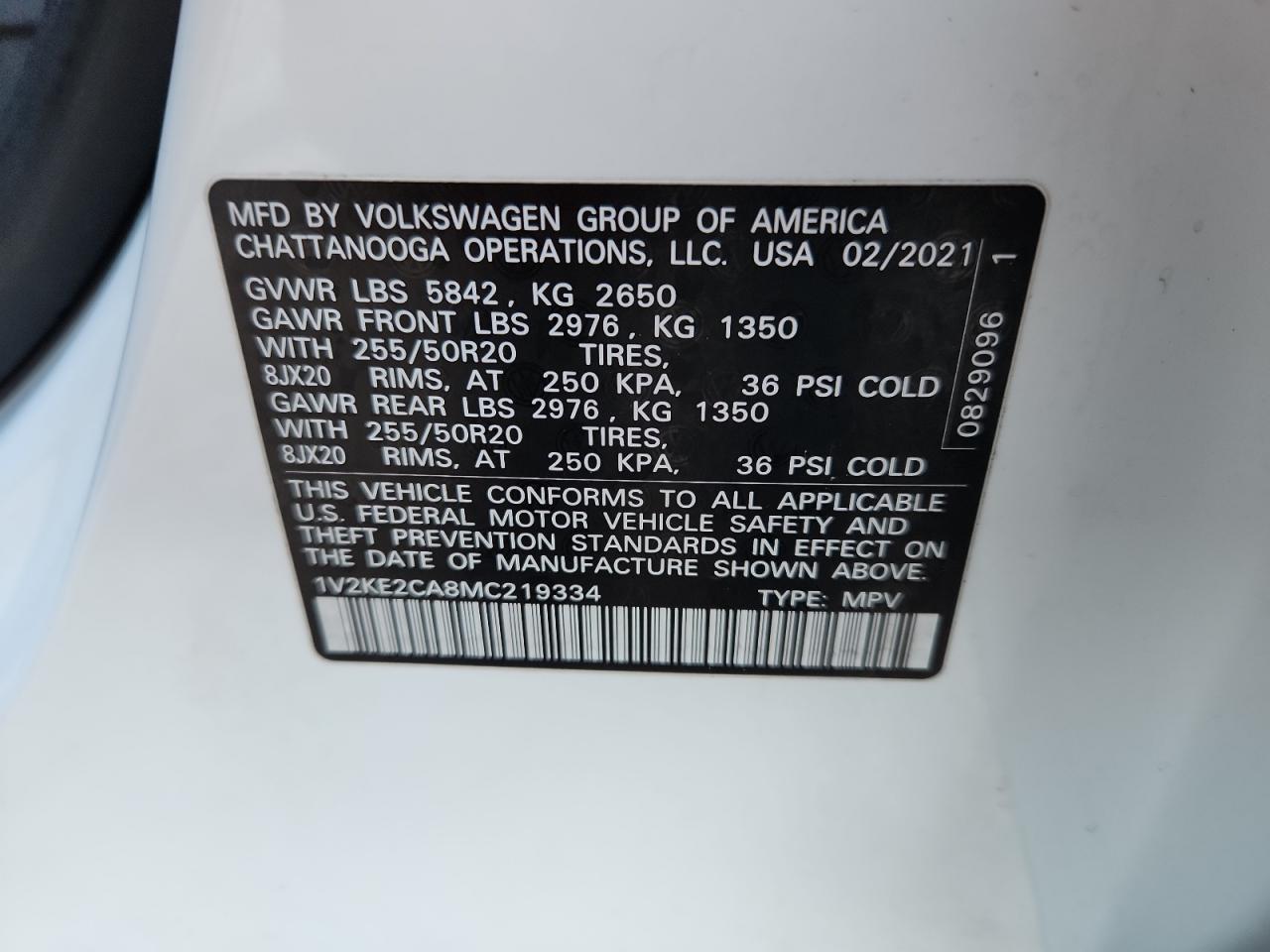 2021 Volkswagen Atlas Cross Sport Se VIN: 1V2KE2CA8MC219334 Lot: 82630015