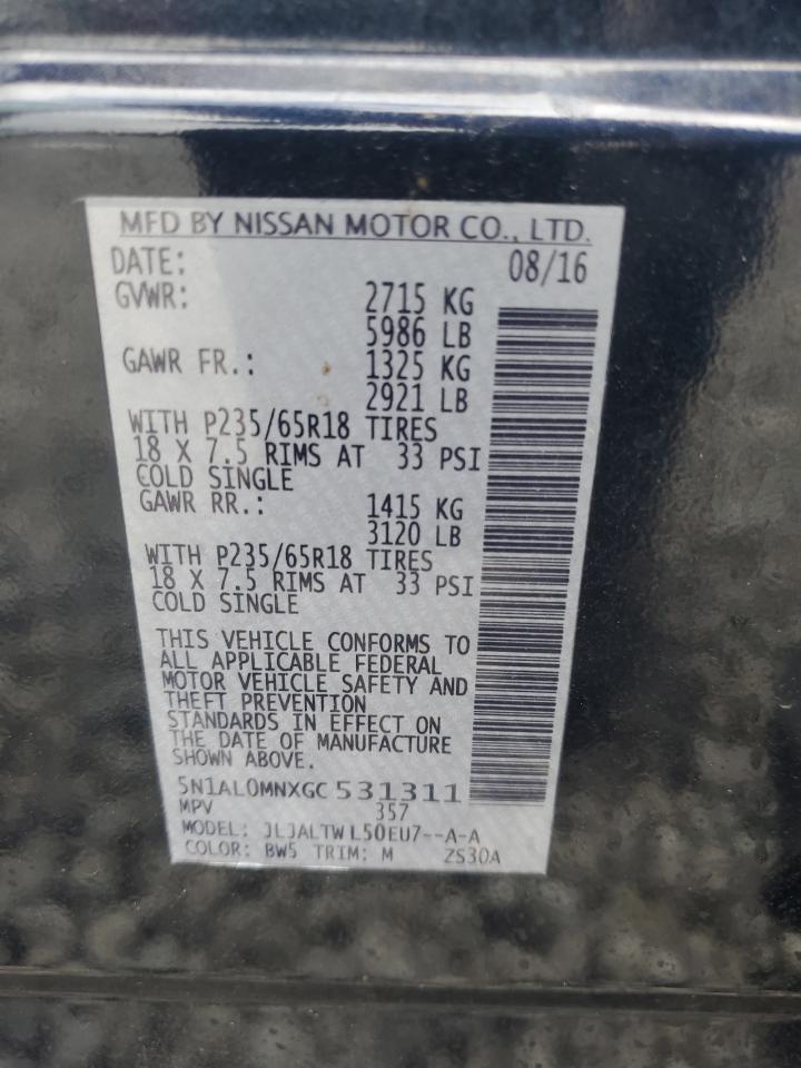 2016 Infiniti Qx60 VIN: 5N1AL0MNXGC531311 Lot: 82303135