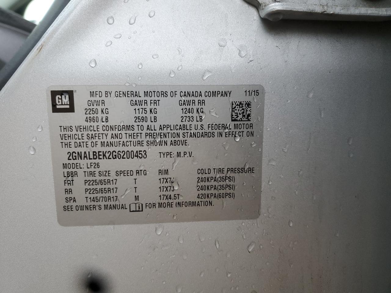 2016 Chevrolet Equinox Ls VIN: 2GNALBEK2G6200453 Lot: 85928015