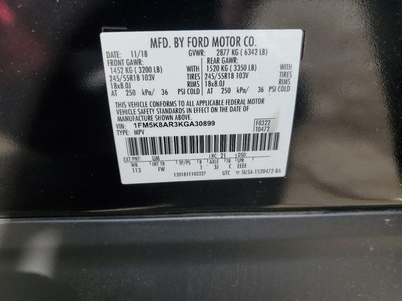 2019 Ford Explorer Police Interceptor VIN: 1FM5K8AR3KGA30899 Lot: 89590795