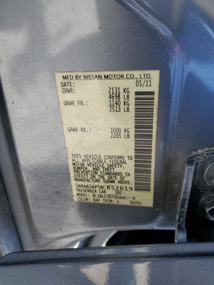 2011 Nissan Maxima S VIN: 1N4AA5AP5BC852619 Lot: 81970115