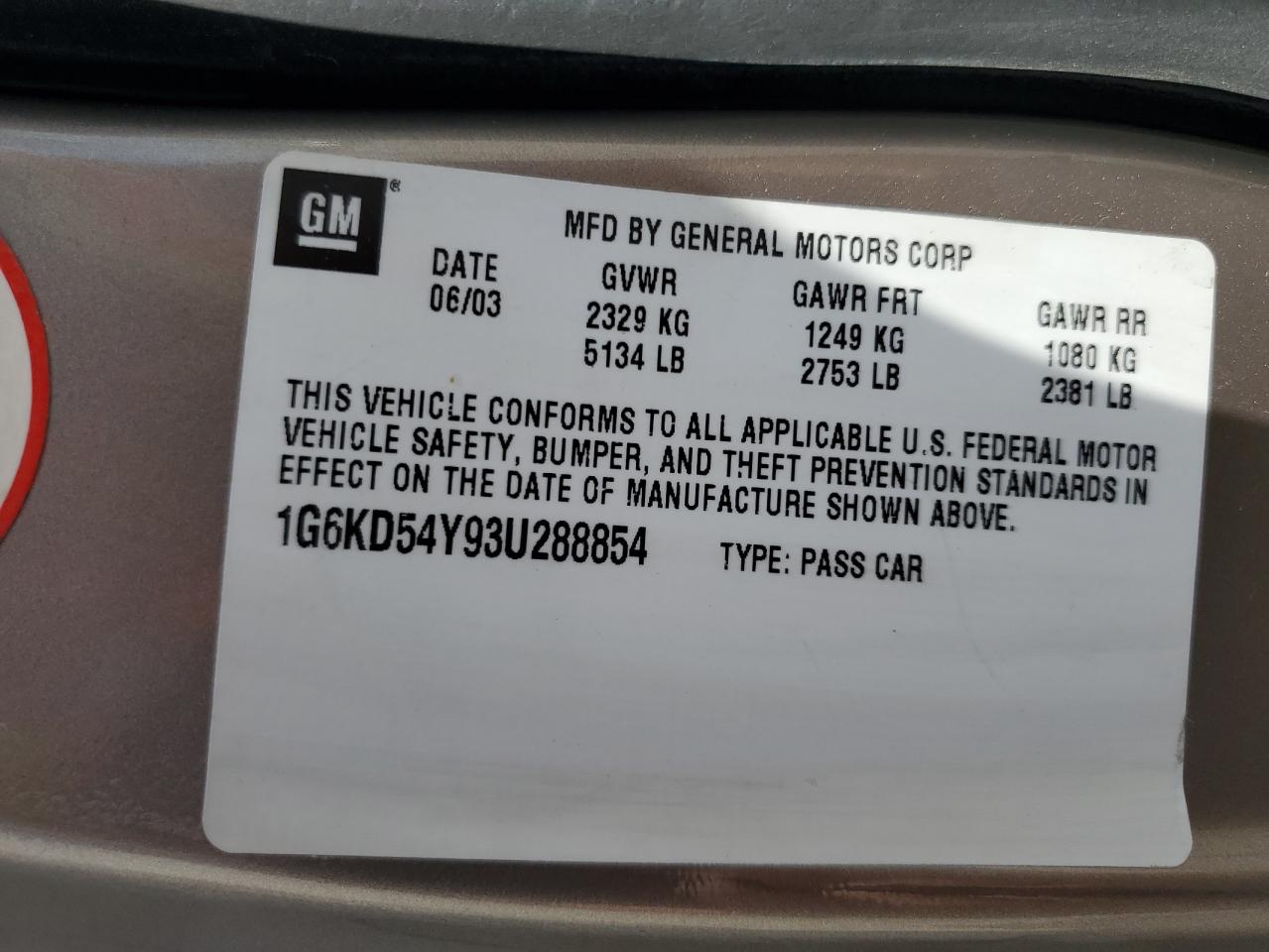 2003 Cadillac Deville VIN: 1G6KD54Y93U288854 Lot: 84820415