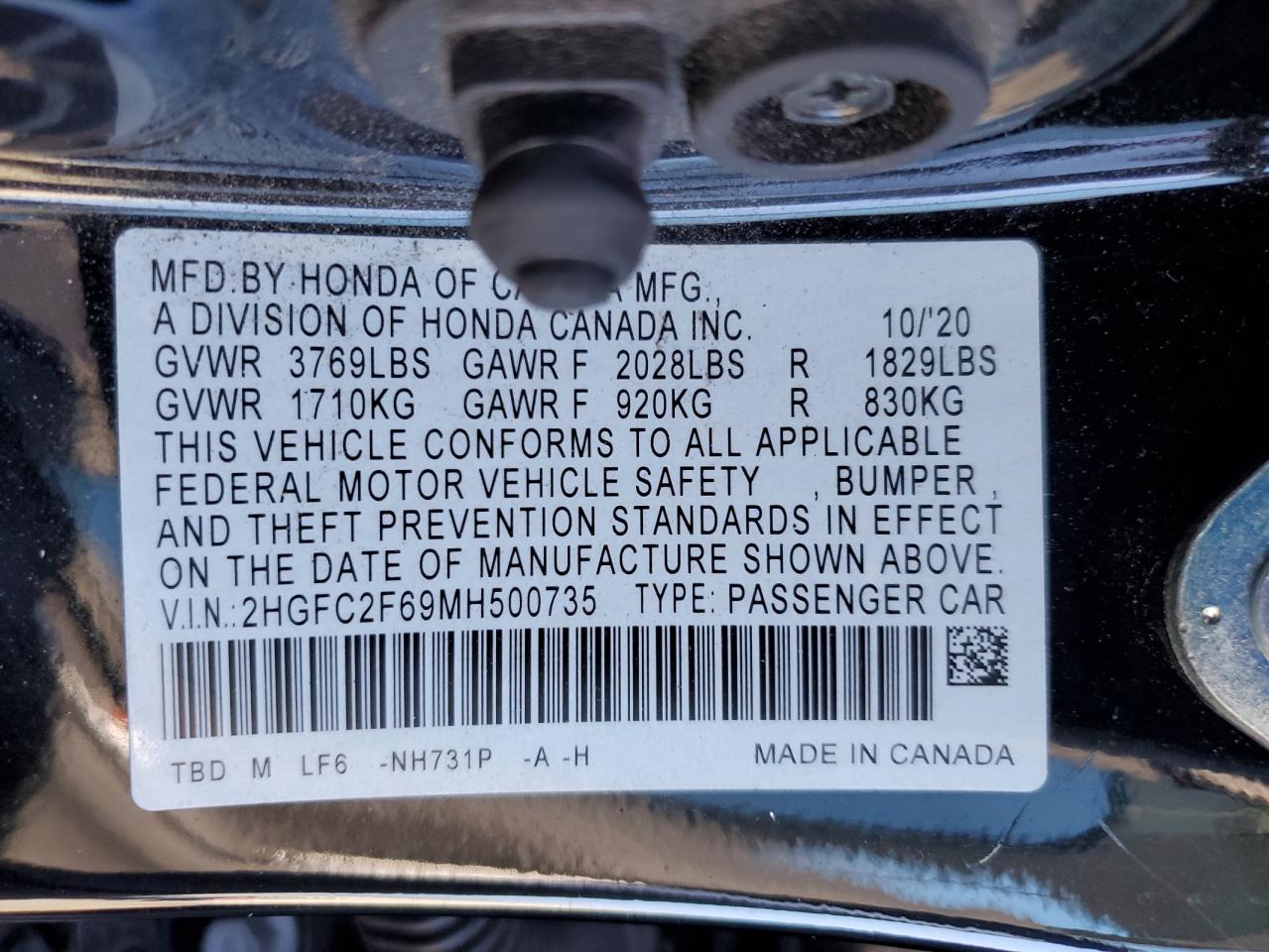 2021 Honda Civic Lx VIN: 2HGFC2F69MH500735 Lot: 85663895