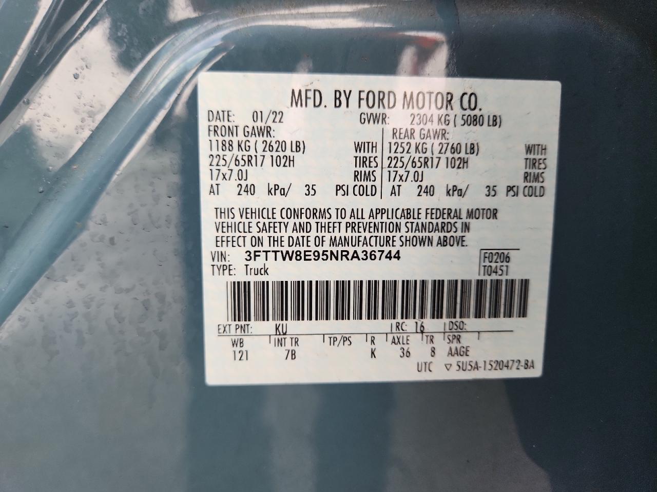 2022 Ford Maverick Xl VIN: 3FTTW8E95NRA36744 Lot: 90465615