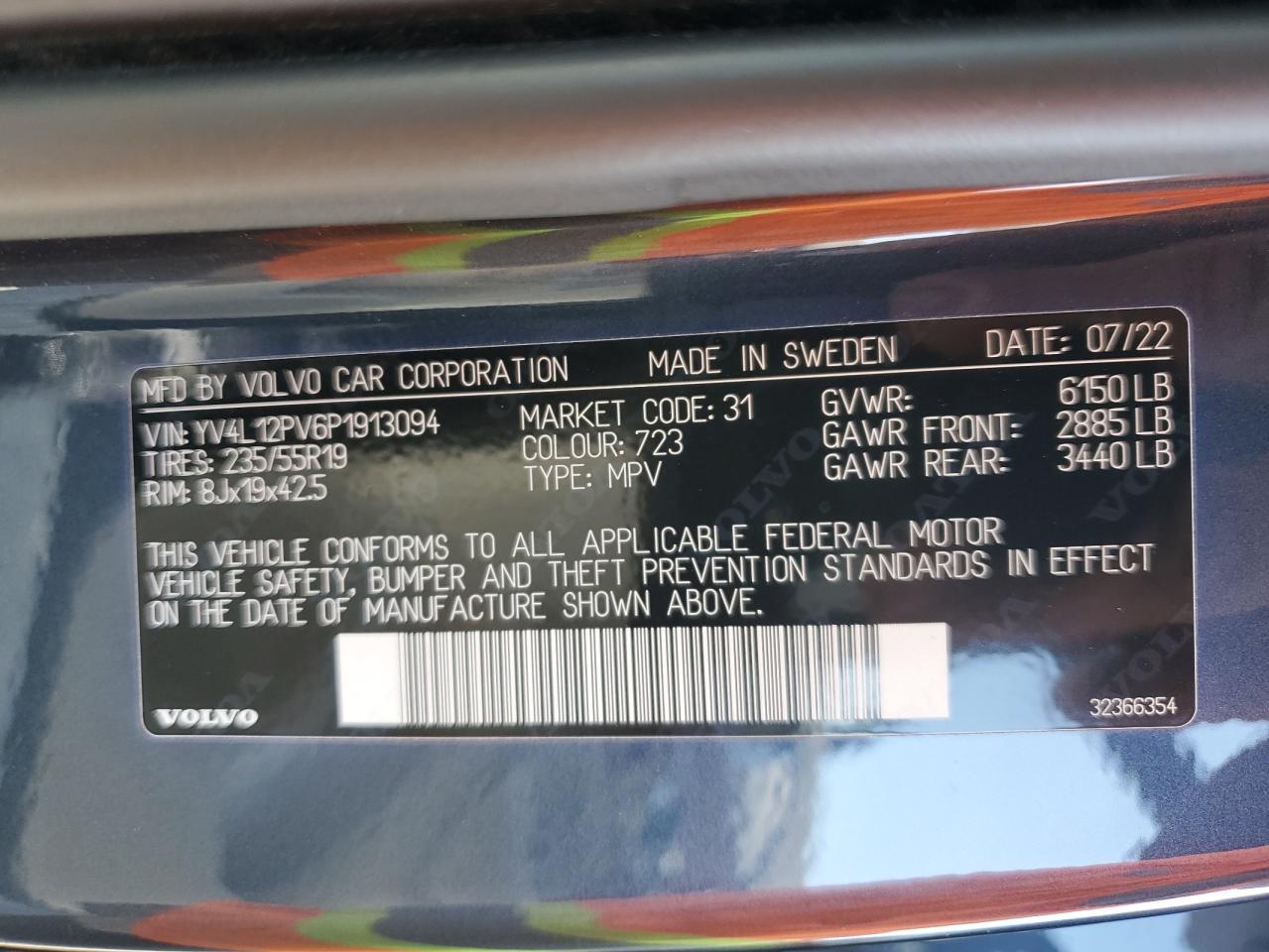 2023 Volvo Xc90 Core VIN: YV4L12PV6P1913094 Lot: 84982355