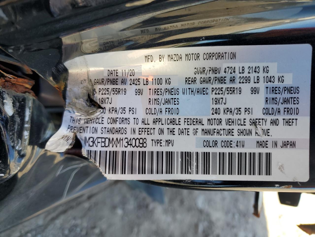 2021 Mazda Cx-5 Grand Touring VIN: JM3KFBDMXM1340098 Lot: 86152985
