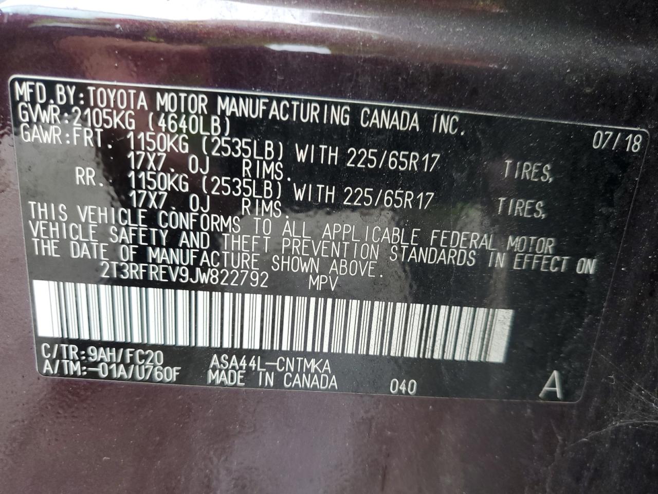 2018 Toyota Rav4 Adventure VIN: 2T3RFREV9JW822792 Lot: 82359545