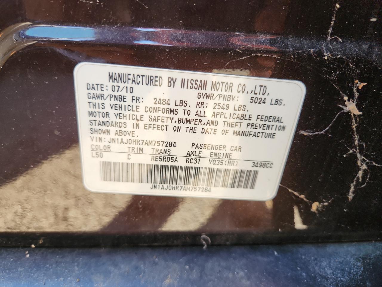 2010 Infiniti Ex35 Base VIN: JN1AJ0HR7AM757284 Lot: 85575725