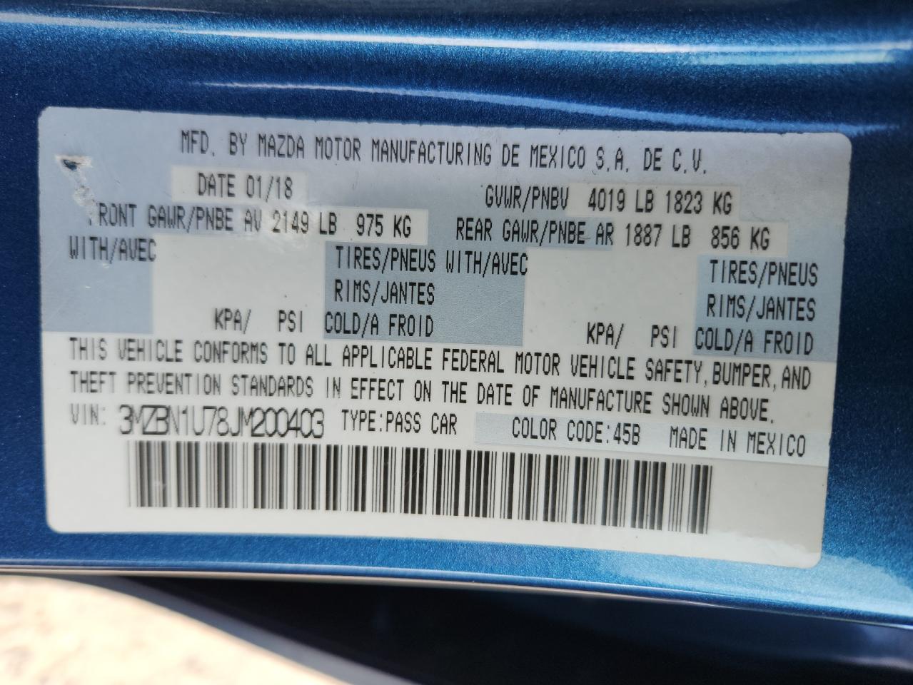 2018 Mazda 3 Sport VIN: 3MZBN1U78JM200403 Lot: 87254015
