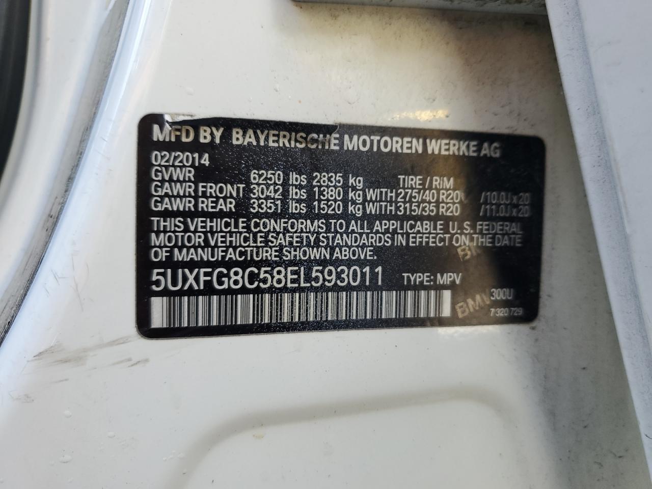 2014 BMW X6 xDrive50I VIN: 5UXFG8C58EL593011 Lot: 84991045