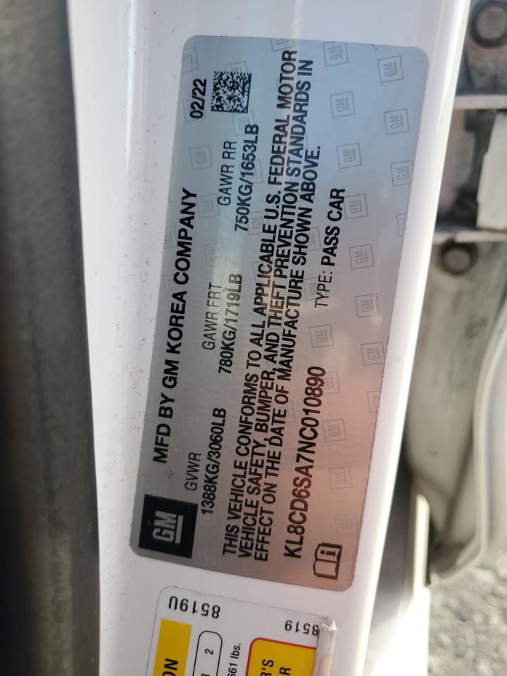 2022 Chevrolet Spark 1Lt VIN: KL8CD6SA7NC010890 Lot: 85277045