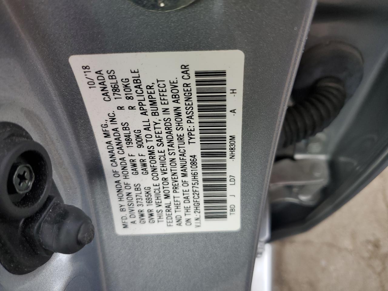 2018 Honda Civic Ex VIN: 2HGFC2F75JH610864 Lot: 86299925