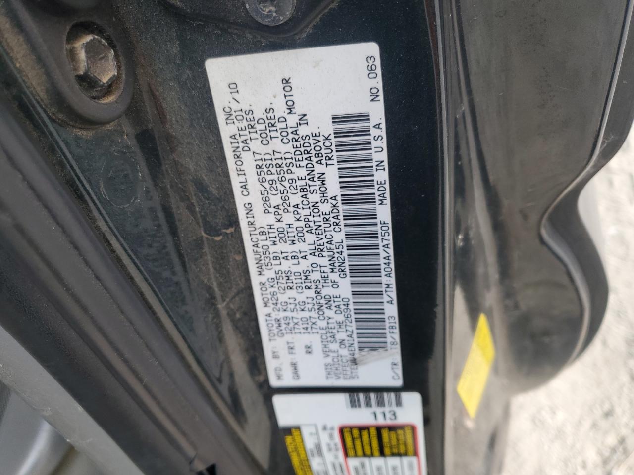 2010 Toyota Tacoma Access Cab VIN: 5TEUU4EN1AZ726940 Lot: 84722855