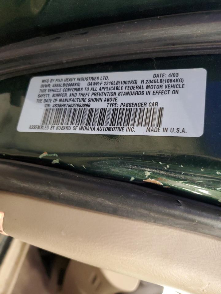 2003 Subaru Legacy Outback Awp VIN: 4S3BH675037653896 Lot: 90819685
