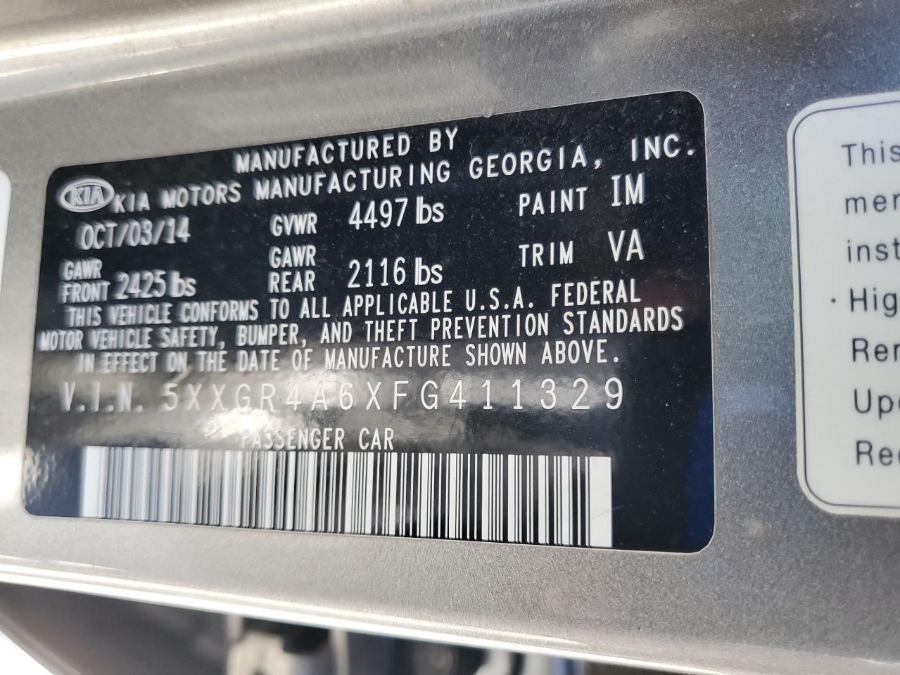 2015 Kia Optima Sx VIN: 5XXGR4A6XFG411329 Lot: 84580855