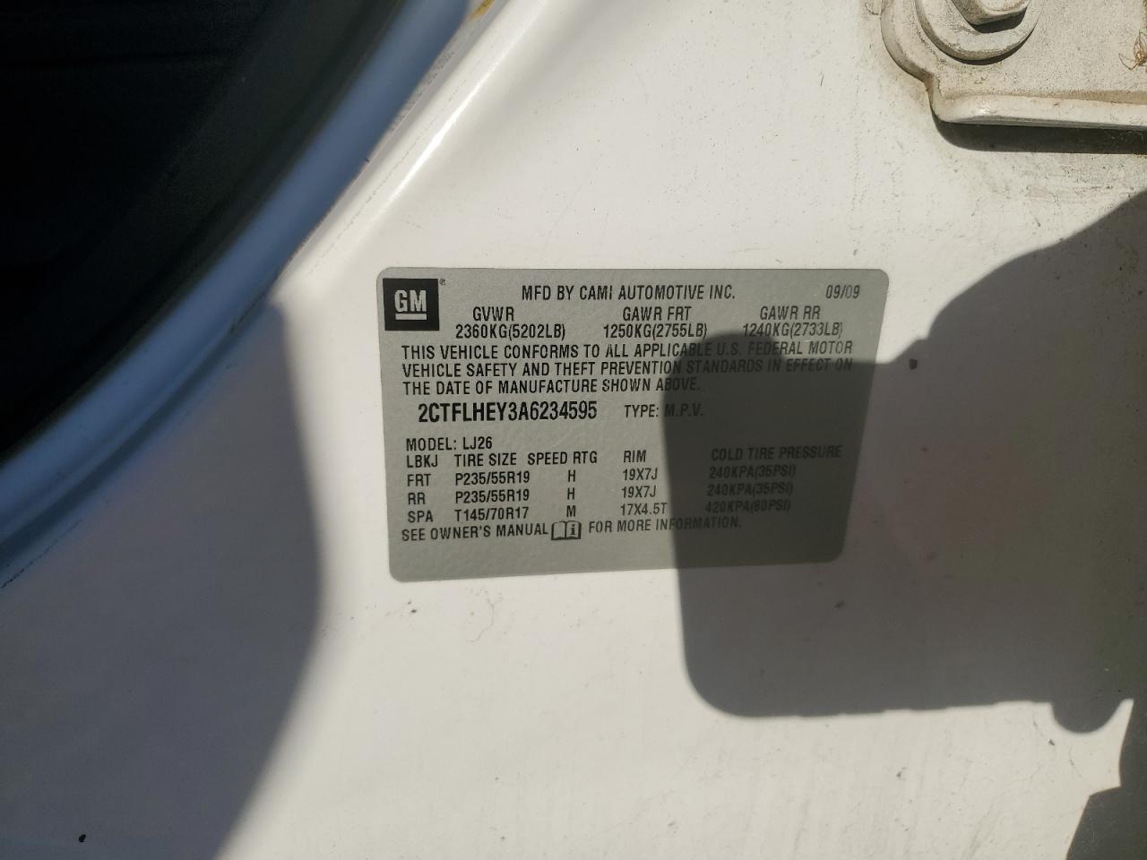 2010 GMC Terrain Slt VIN: 2CTFLHEY3A6234595 Lot: 85523105