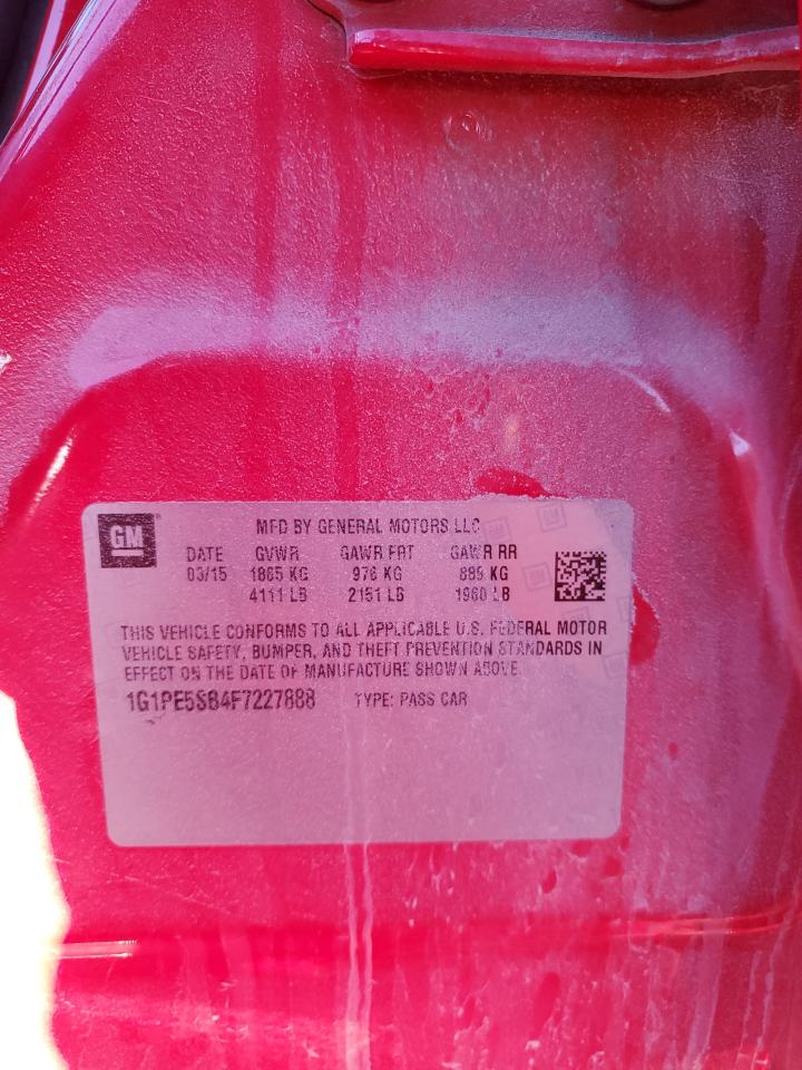 2015 Chevrolet Cruze Lt VIN: 1G1PE5SB4F7227888 Lot: 85737345