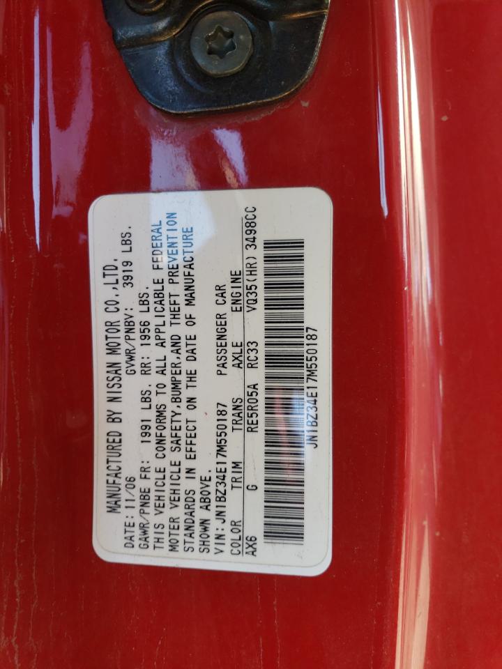 2007 Nissan 350Z Coupe VIN: JN1BZ34E17M550187 Lot: 82235545