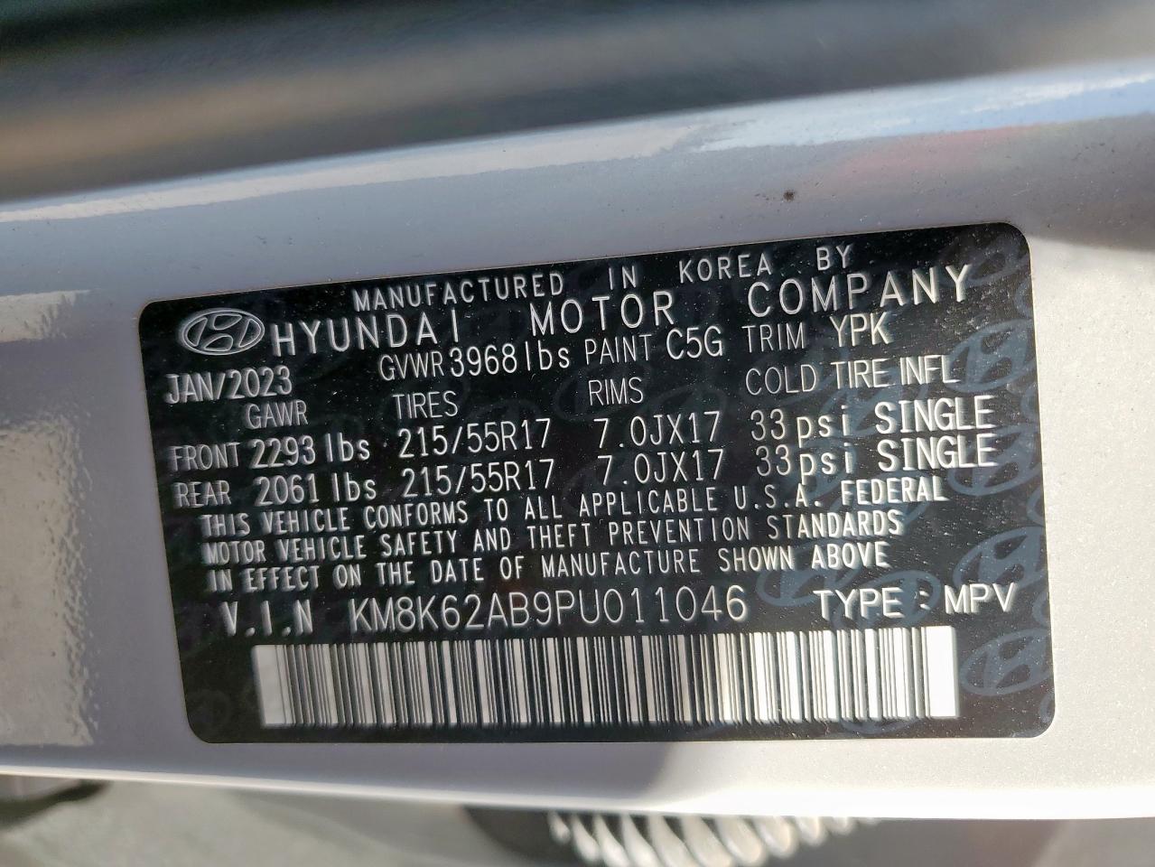 2023 Hyundai Kona Sel VIN: KM8K62AB9PU011046 Lot: 85148105