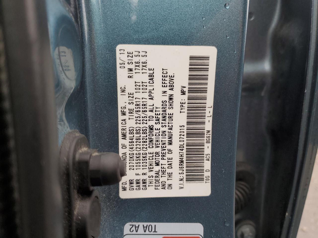 2013 Honda Cr-V Exl VIN: 5J6RM4H74DL072015 Lot: 90882265