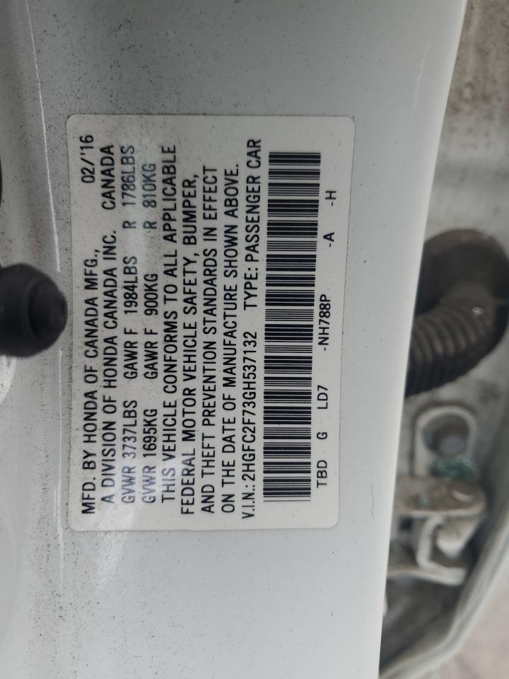 2016 Honda Civic Ex VIN: 2HGFC2F73GH537132 Lot: 85540275
