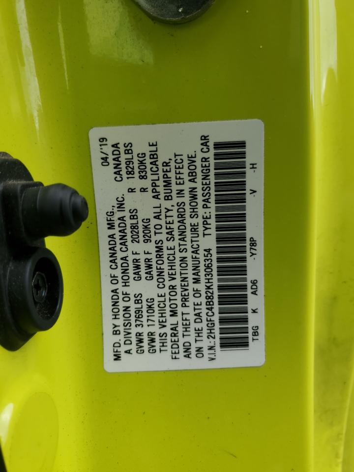 2019 Honda Civic Sport VIN: 2HGFC4B82KH306354 Lot: 82364725