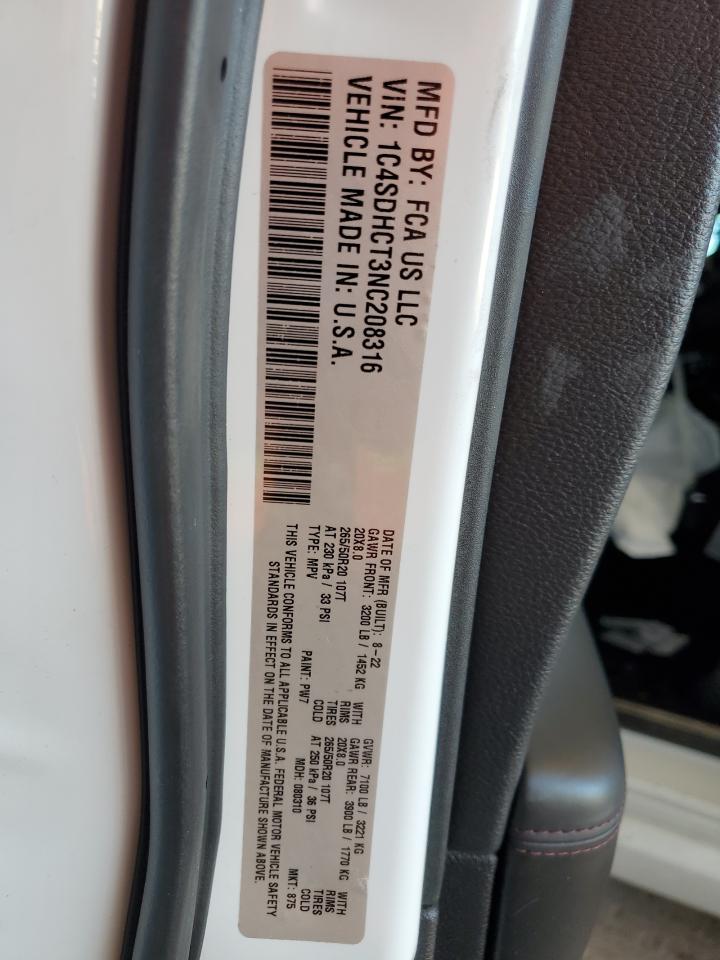 2022 Dodge Durango R/T VIN: 1C4SDHCT3NC208316 Lot: 90125765