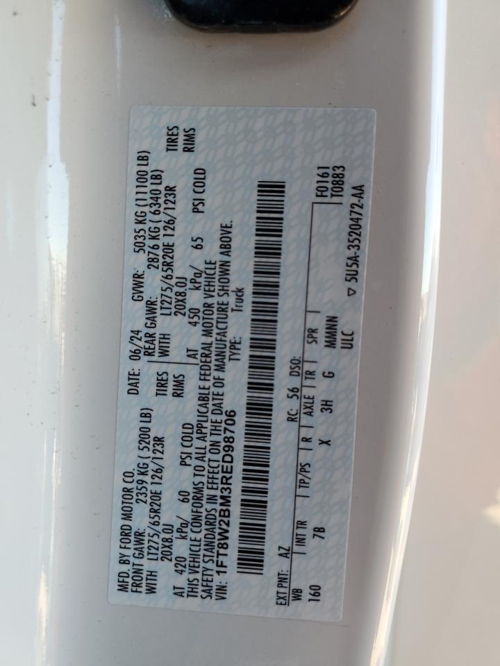 2024 Ford F250 Super Duty VIN: 1FT8W2BM3RED98706 Lot: 90045125