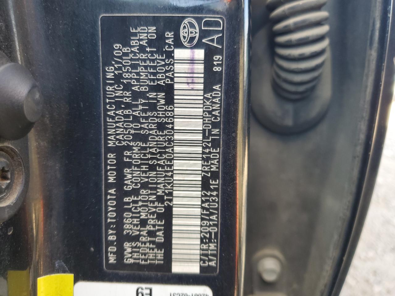 2010 Toyota Corolla Matrix VIN: 2T1KU4EE0AC304686 Lot: 87412625