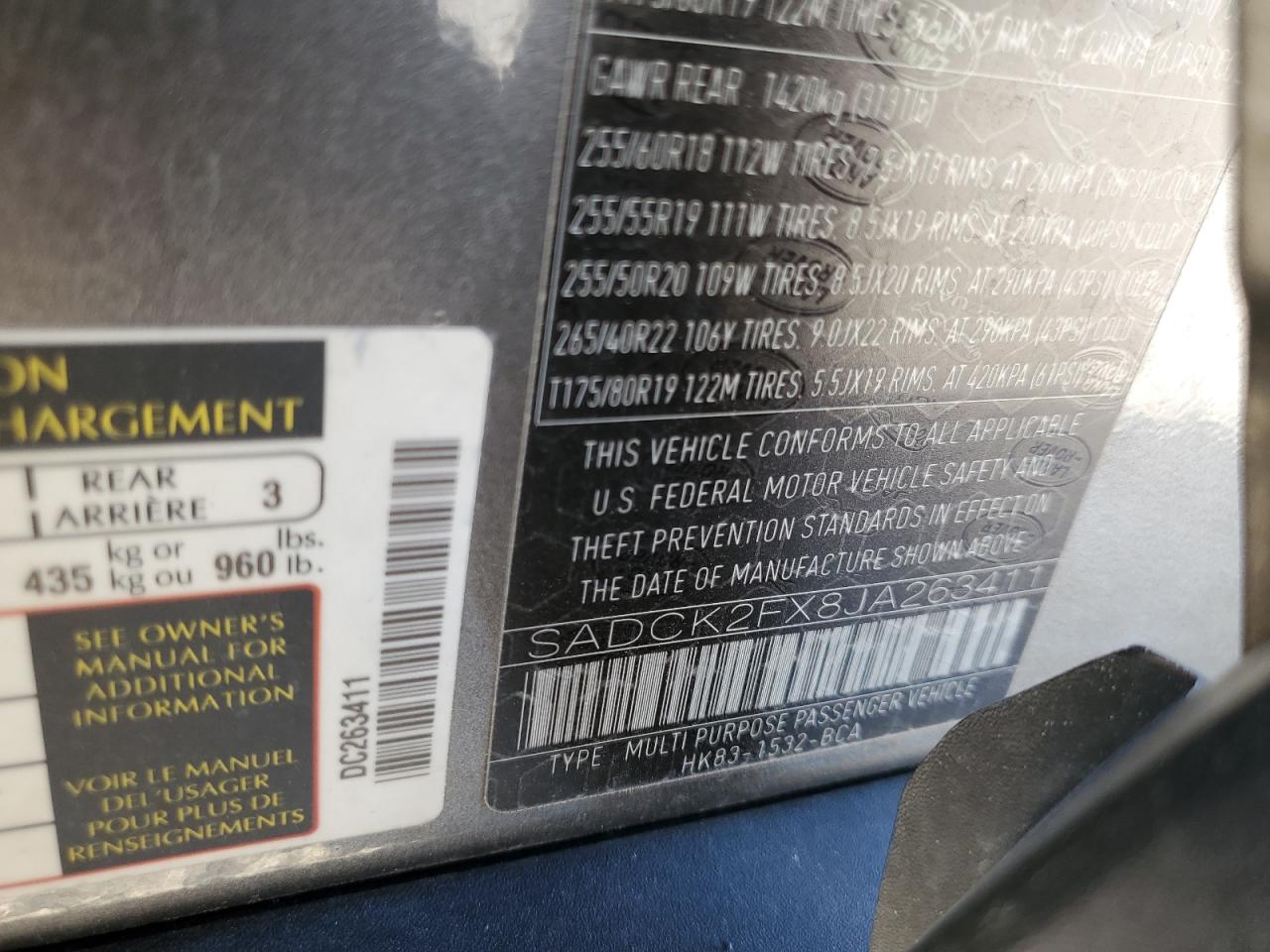 2018 Jaguar F-Pace Prestige VIN: SADCK2FX8JA263411 Lot: 86053485