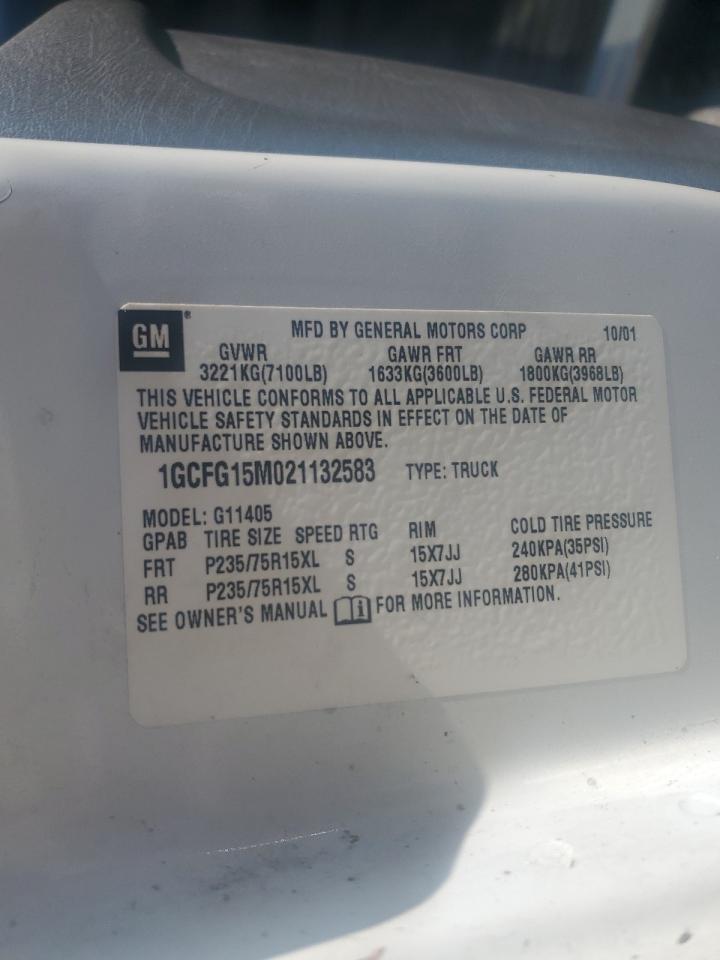 2002 Chevrolet Express G1500 VIN: 1GCFG15M021132583 Lot: 84709865