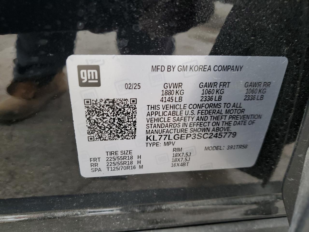 2025 Chevrolet Trax 1Rs VIN: KL77LGEP3SC245779 Lot: 86485735