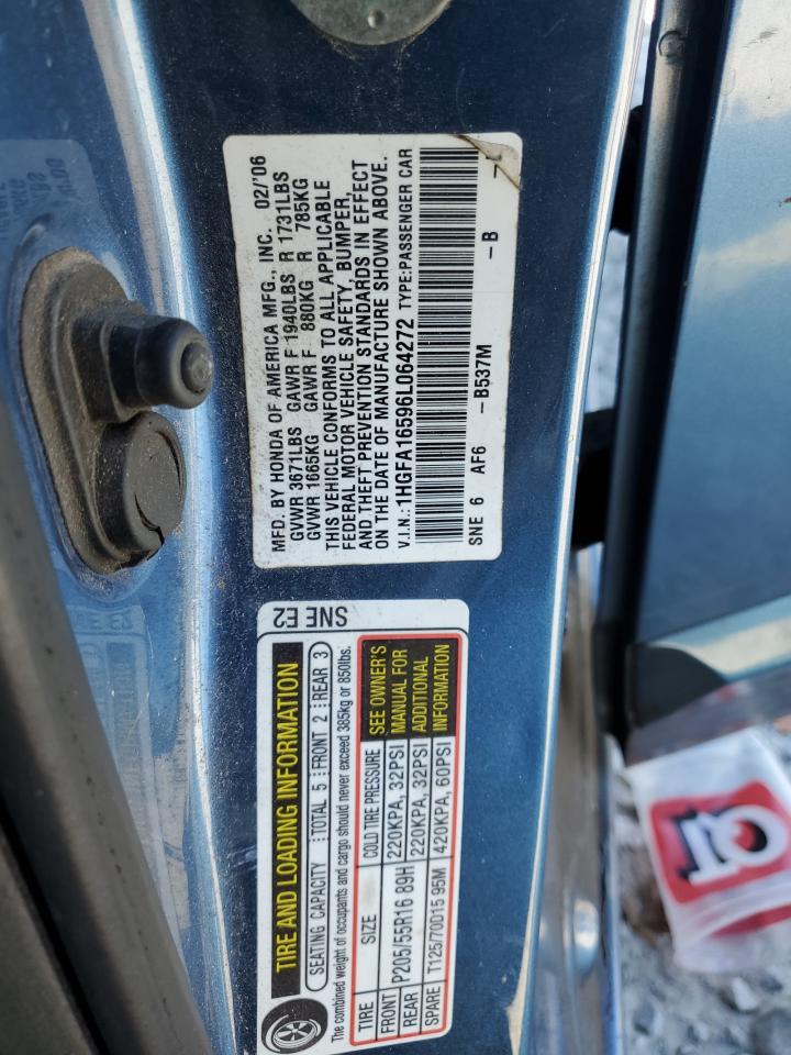 2006 Honda Civic Lx VIN: 1HGFA16596L064272 Lot: 85536355