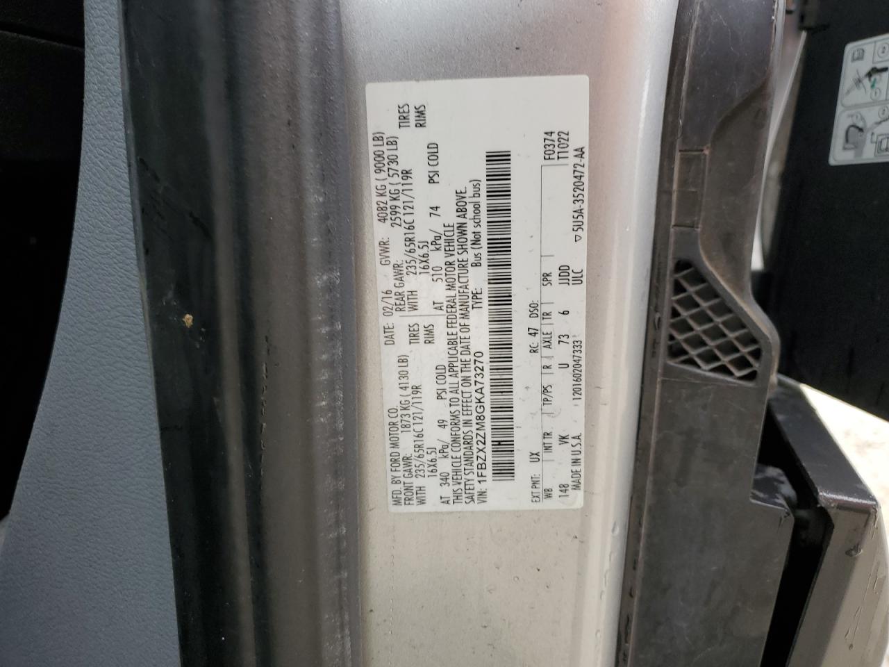 2016 Ford Transit T-350 VIN: 1FBZX2CG9GKA36764 Lot: 85753985