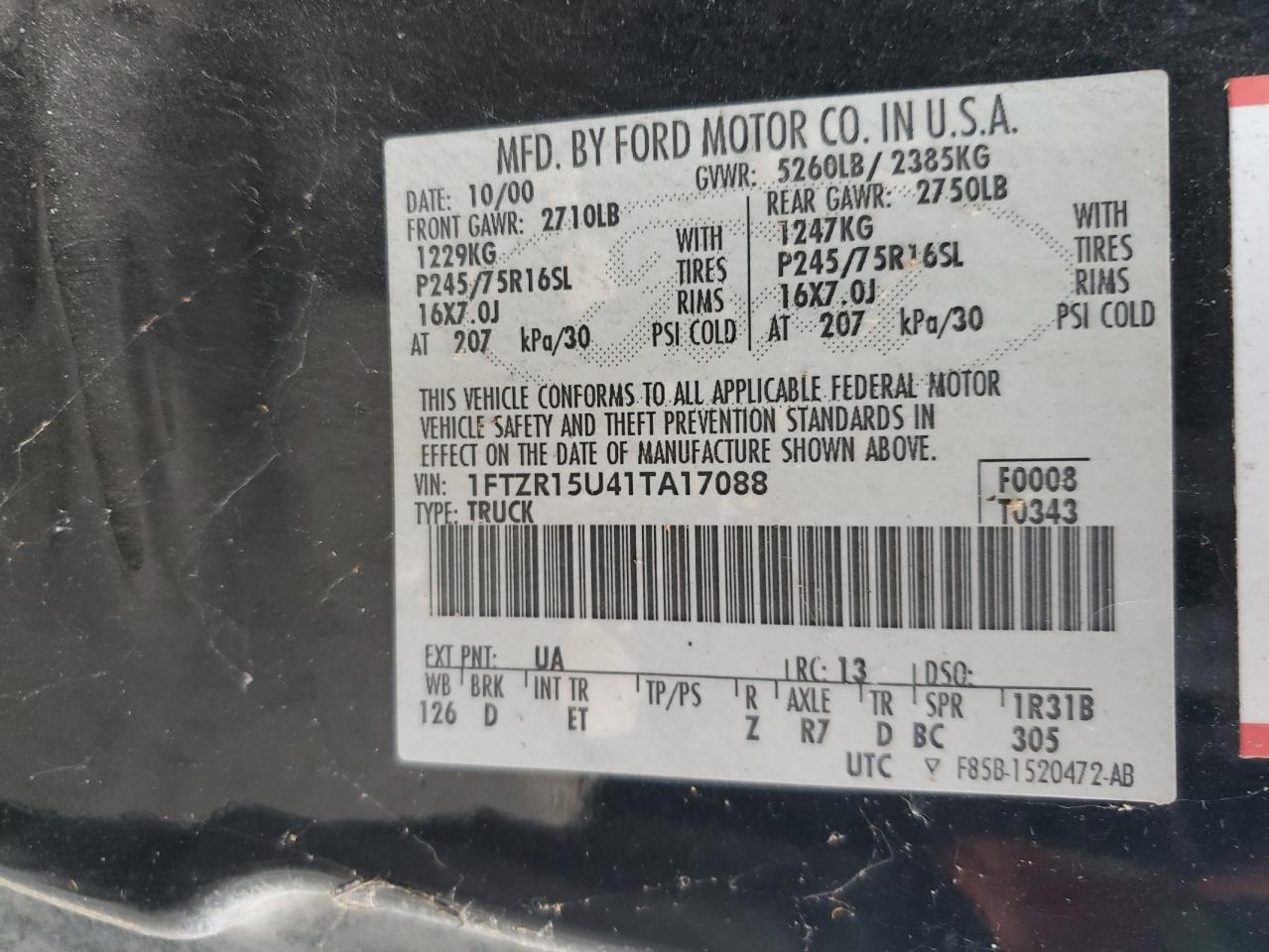 2001 Ford Ranger Super Cab VIN: 1FTZR15U41TA17088 Lot: 86592045