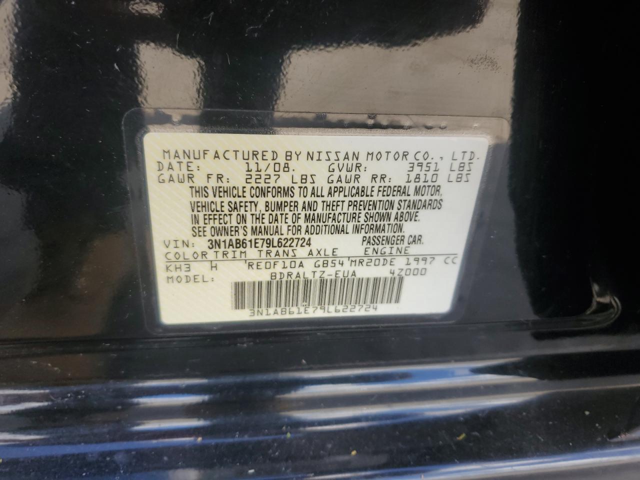 2009 Nissan Sentra 2.0 VIN: 3N1AB61E79L622724 Lot: 84555655